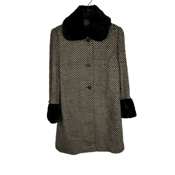 Grace Dane Lewis Vienna Wool Blend Faux Fur Trim Coat Size 6 Vanilla Latte Multi - Picture 1 of 11